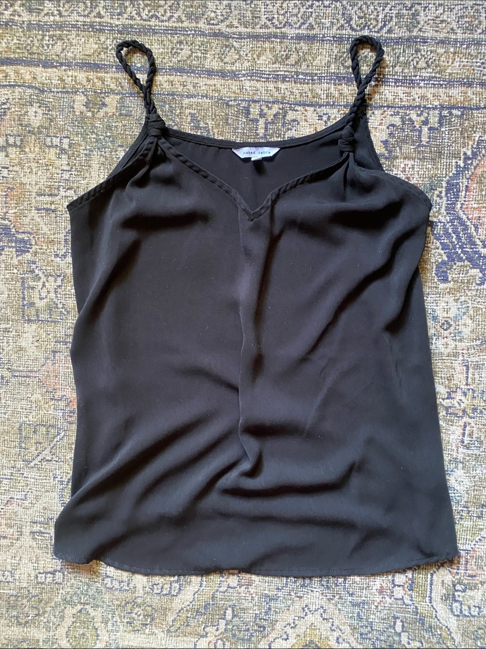 Naked Zebra Black Braided-Strap V-Neck Camisole